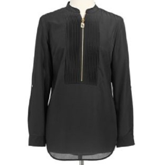 MICHAEL KORS Black Zipper Front Tuxedo Shirt - Picture 2 of 4